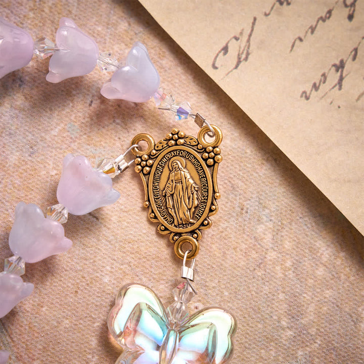 FREE Today: Gradient Iridescent Lily of the Valley Glass Rosary With Butterfly Charms: Emblem of Gentle Heavenly Blessings - image 6