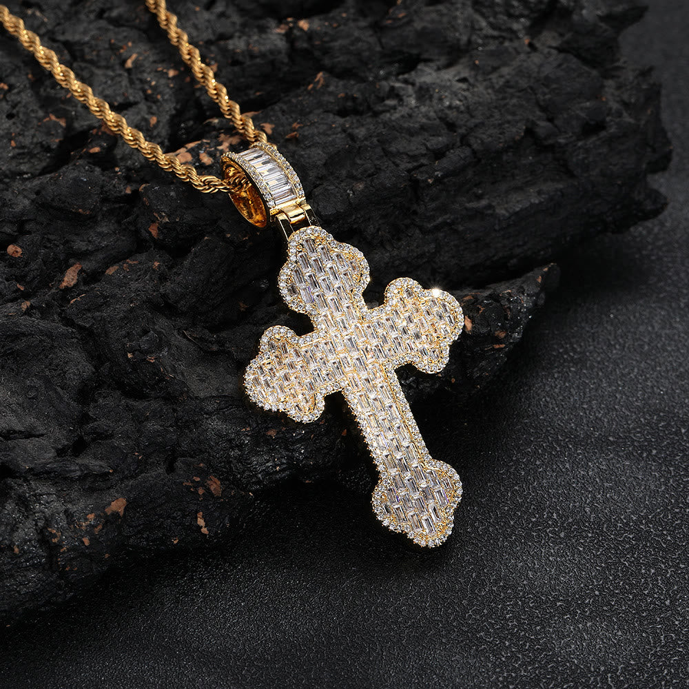Christianartworkshop Iced Baguette Vintage Cross Pendant Necklace: Emblem of Everlasting Heavenly Safeguard - Golden - image 0