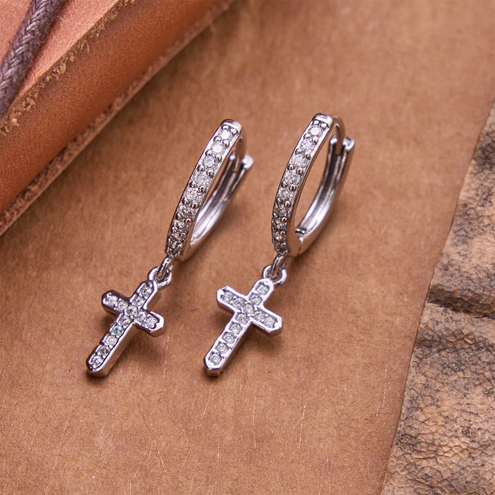 Christianartworkshop Sparkling Pavé Huggie Hoop Cross Drop Earrings: Emblem of Soft Heavenly Shelter - image 4