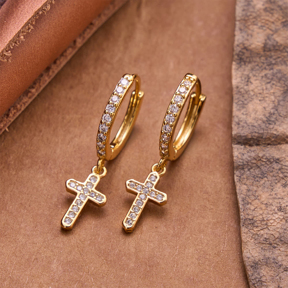 FREE Today: Sparkling Pavé Huggie Hoop Cross Drop Earrings: Emblem of Soft Heavenly Shelter - image 3