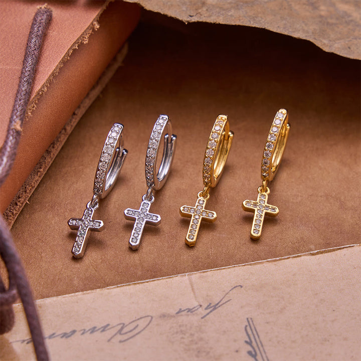 FREE Today: Sparkling Pavé Huggie Hoop Cross Drop Earrings: Emblem of Soft Heavenly Shelter - image 1