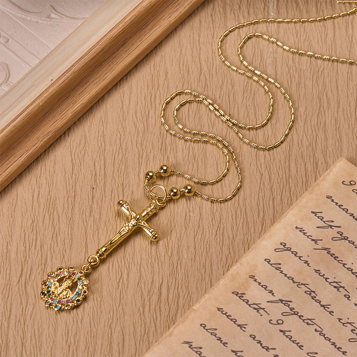 Christianartworkshop Carved Crucifix & Jeweled Holy Medallion Necklace: Emblem of Tender Heavenly Intercession - image 5