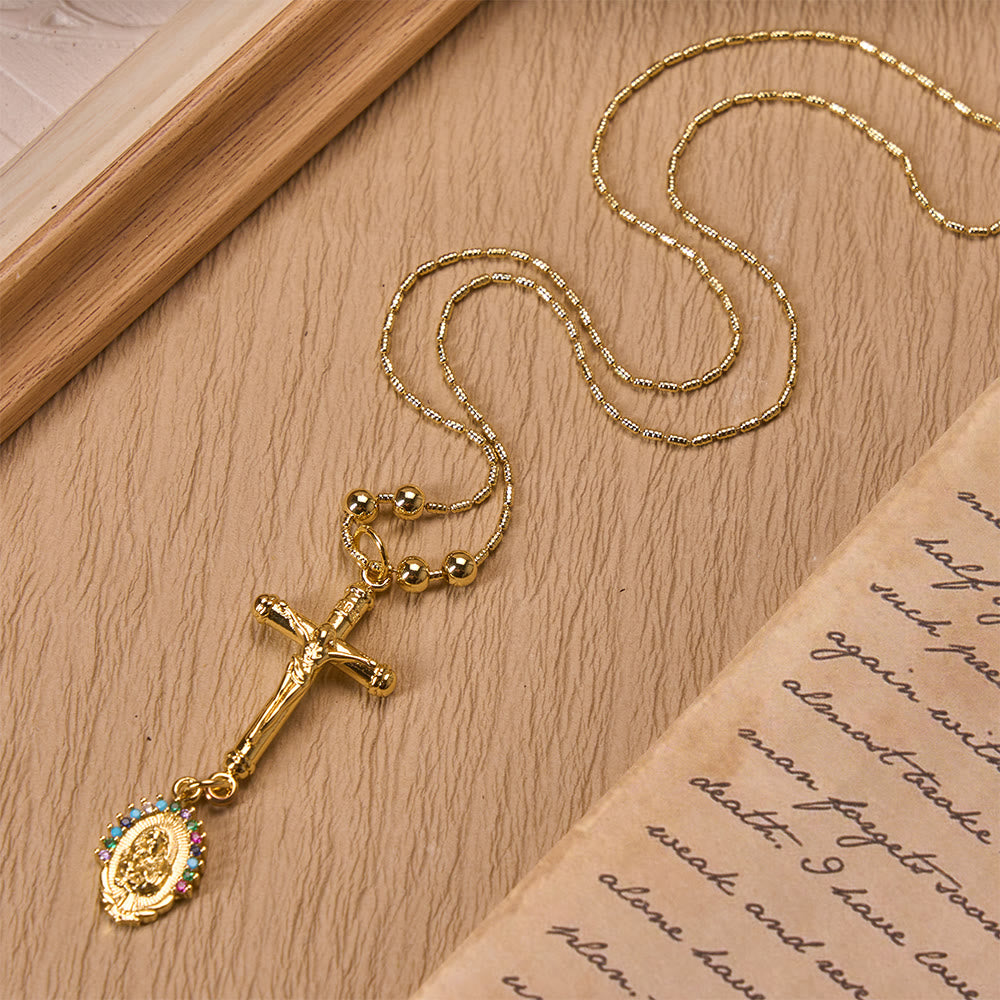 Christianartworkshop Carved Crucifix & Jeweled Holy Medallion Necklace: Emblem of Tender Heavenly Intercession - image 6