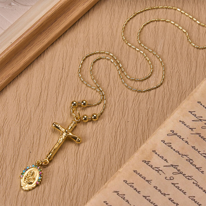Christianartworkshop Carved Crucifix & Jeweled Holy Medallion Necklace: Emblem of Tender Heavenly Intercession - image 6