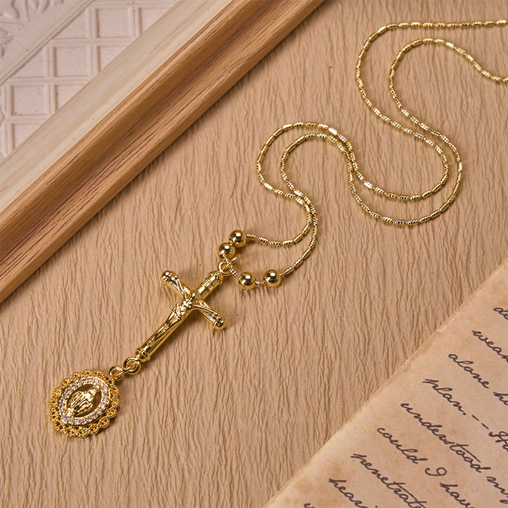 Christianartworkshop Carved Crucifix & Jeweled Holy Medallion Necklace: Emblem of Tender Heavenly Intercession - image 7