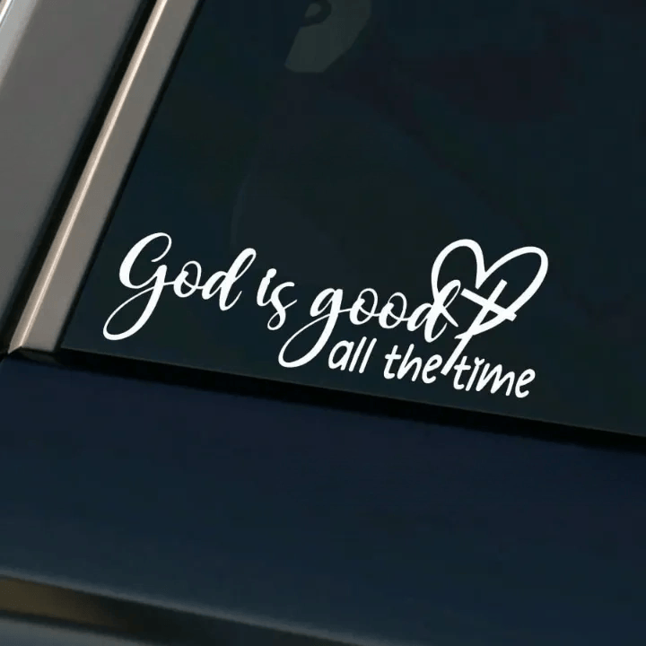 Christianartworkshop Cursive Script God Is Good Heart & Cross Vinyl Car Decal: Emblem of Constant Heavenly Kindness - White - 6pcs - image 2