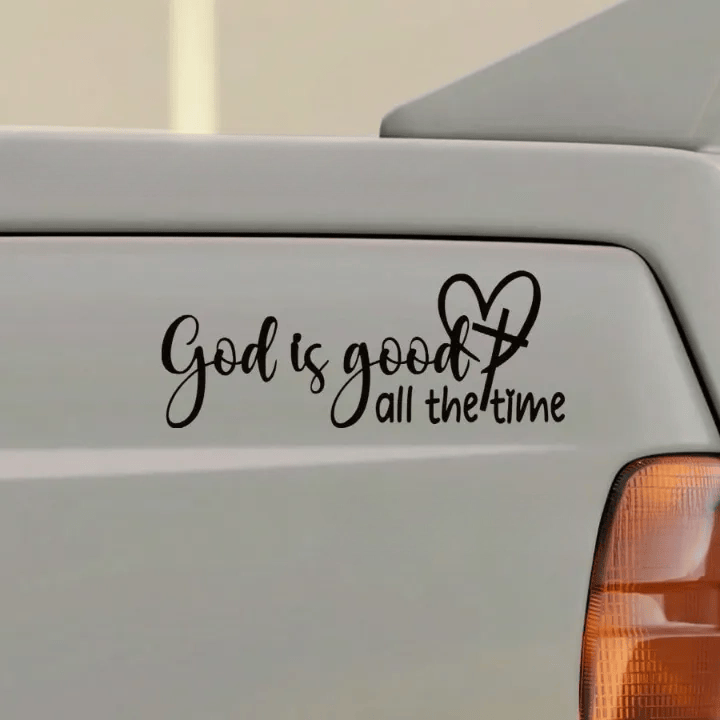 Christianartworkshop Cursive Script God Is Good Heart & Cross Vinyl Car Decal: Emblem of Constant Heavenly Kindness - Black - 6pcs - image 3