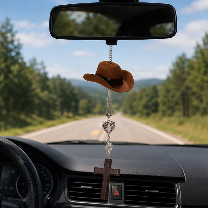 FREE Today: Cowboy Hat Angel Wing Wooden Cross Car Pendant: Timeless Token of Faithful Heavenly Safeguard - Angle Wings - Brown - image 5