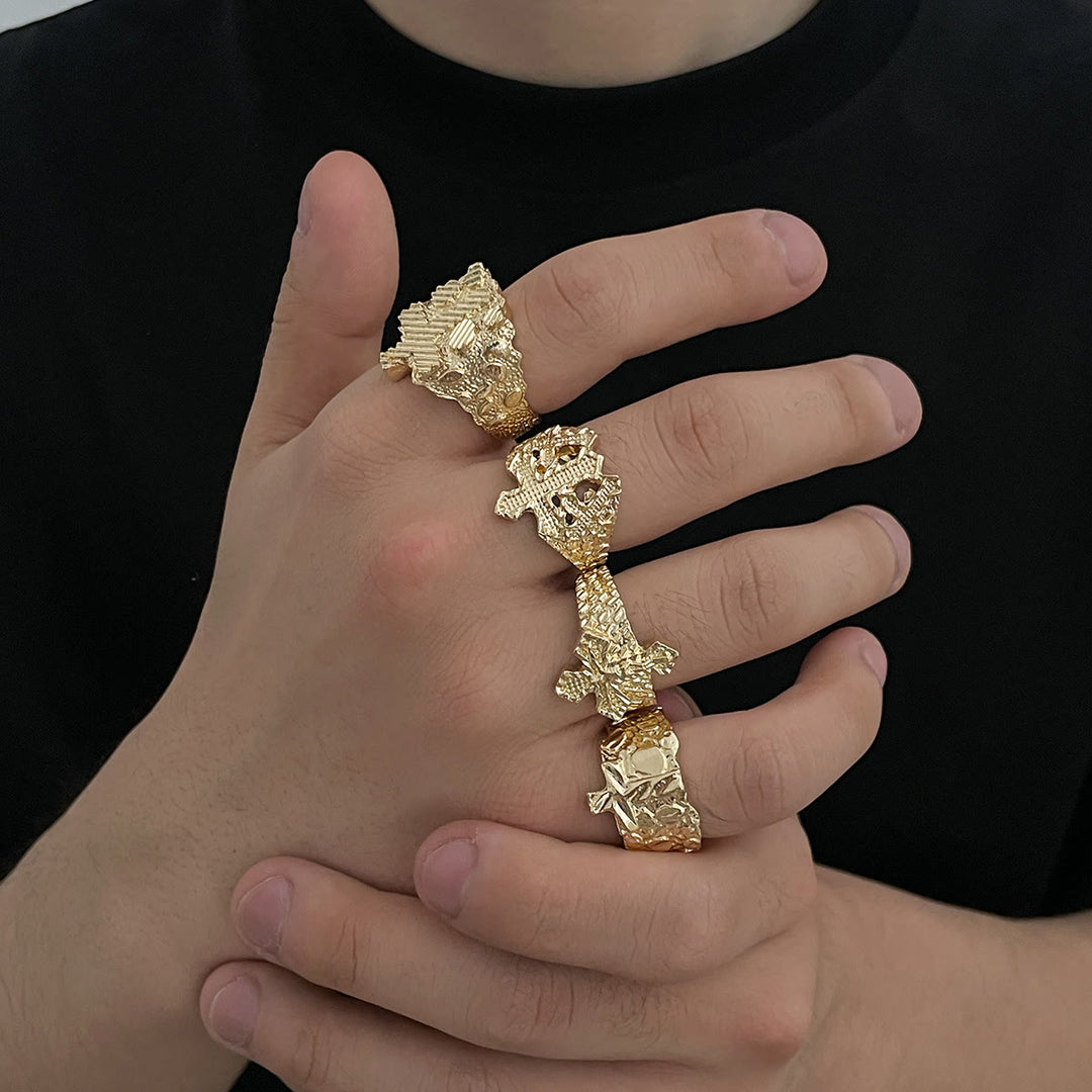 Christianartworkshop Vintage Irregular Relief Cross Stackable Open Ring: Emblem of Timeless Celestial Hope - Golden - image 0