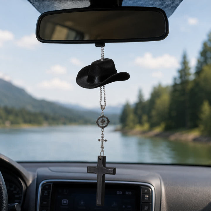 FREE Today: Cowboy Hat Angel Wing Wooden Cross Car Pendant: Timeless Token of Faithful Heavenly Safeguard - Compass - Black - image 11