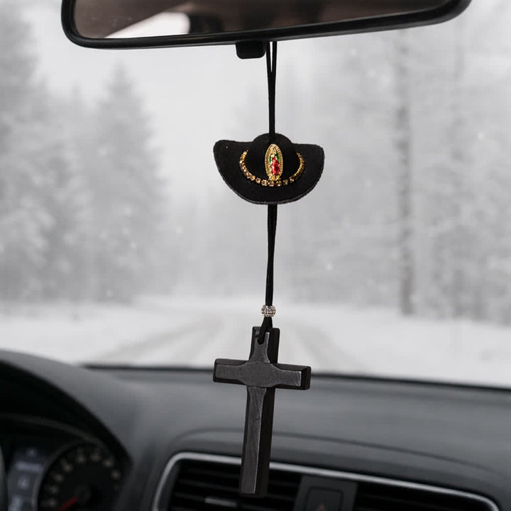 FREE Today: Cowboy Hat Angel Wing Wooden Cross Car Pendant: Timeless Token of Faithful Heavenly Safeguard - Our Lady - Black - image 20