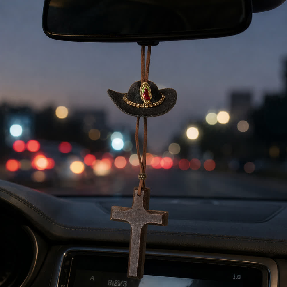 FREE Today: Cowboy Hat Angel Wing Wooden Cross Car Pendant: Timeless Token of Faithful Heavenly Safeguard - Our Lady - Brown - image 25