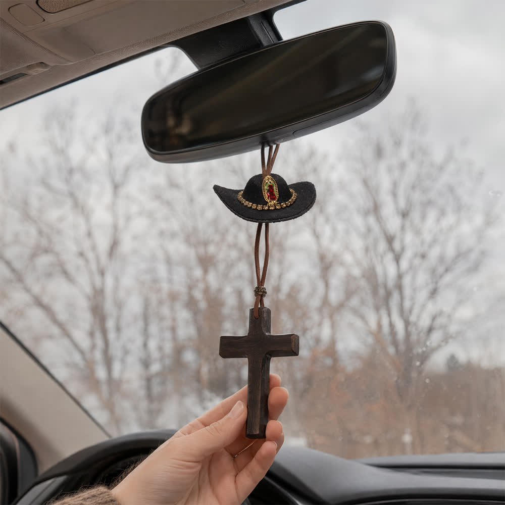 FREE Today: Cowboy Hat Angel Wing Wooden Cross Car Pendant: Timeless Token of Faithful Heavenly Safeguard - image 21