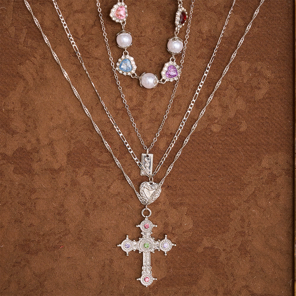 FREE Today: Vintage Layered Jeweled Cross & Pearl Heart Chain Necklace: Emblem of Timeless Heavenly Mercy - image 8