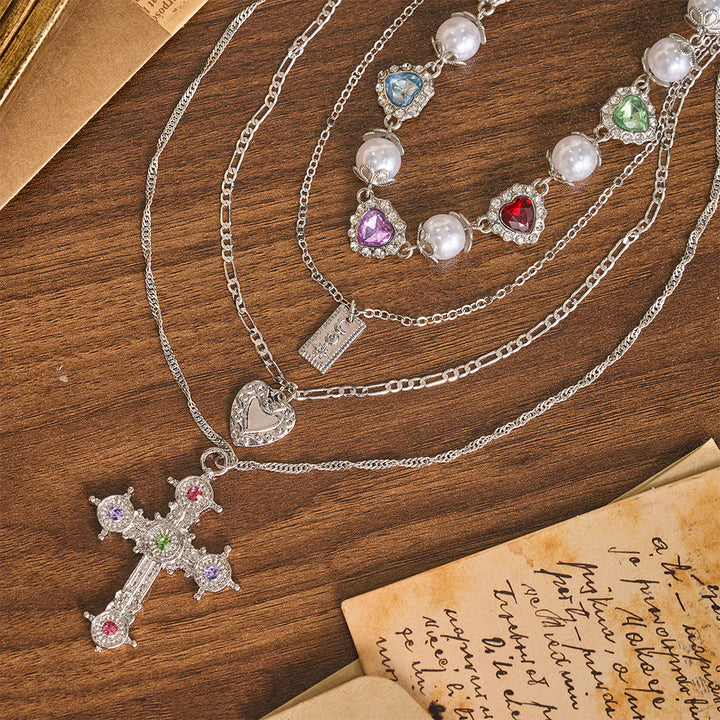 FREE Today: Vintage Layered Jeweled Cross & Pearl Heart Chain Necklace: Emblem of Timeless Heavenly Mercy - image 9