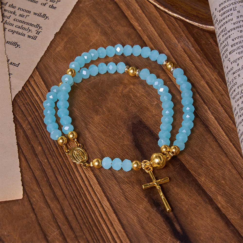 Christianartworkshop Versatile Layerable Bead Rosary Bracelet: Emblem of Warm Celestial Blessing - Blue - image 0