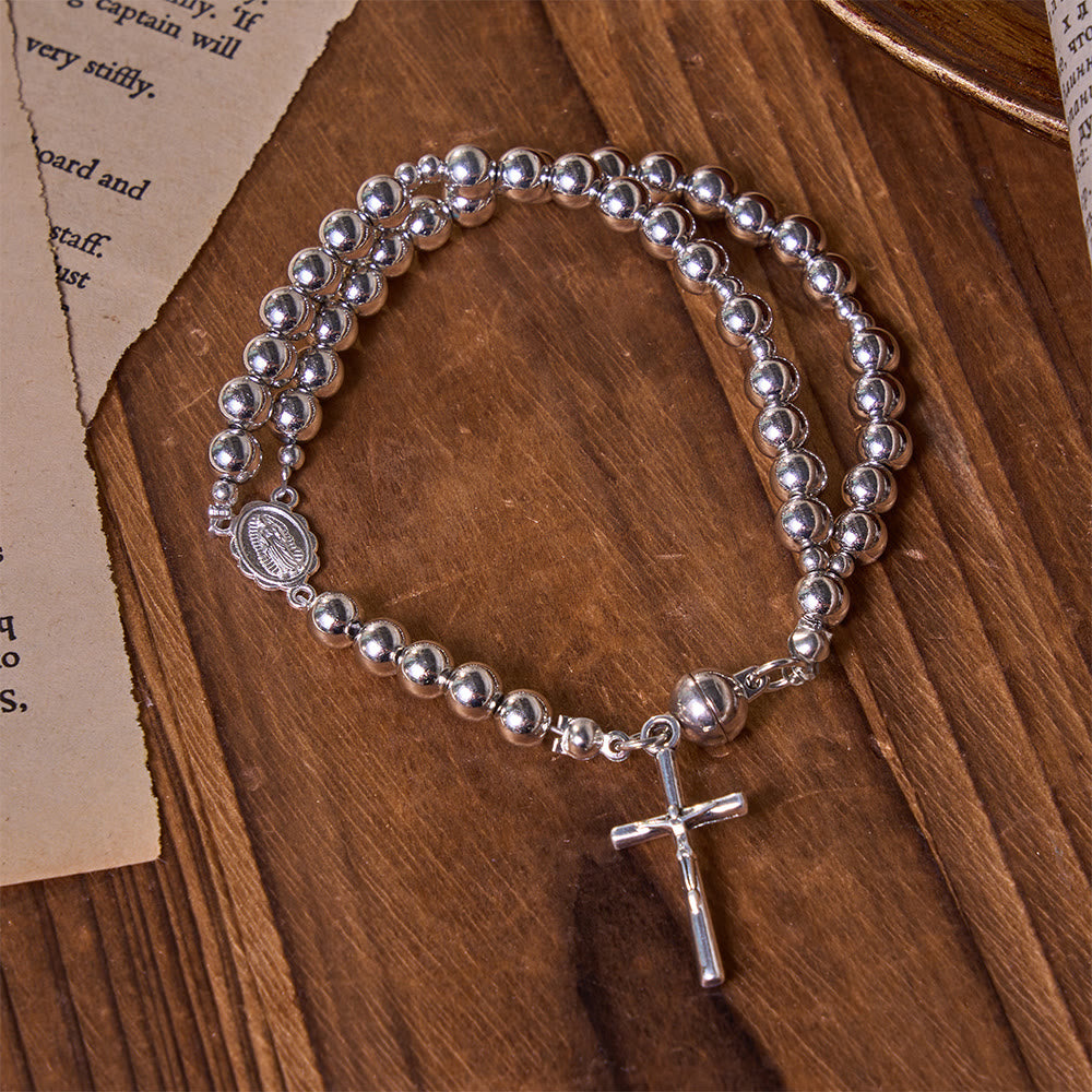 Christianartworkshop Versatile Layerable Bead Rosary Bracelet: Emblem of Warm Celestial Blessing - Silver - image 12