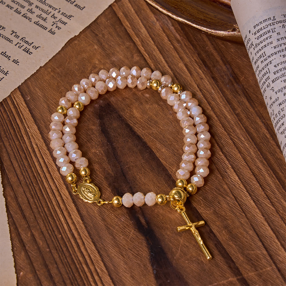 Christianartworkshop Versatile Layerable Bead Rosary Bracelet: Emblem of Warm Celestial Blessing - Champagne - image 15