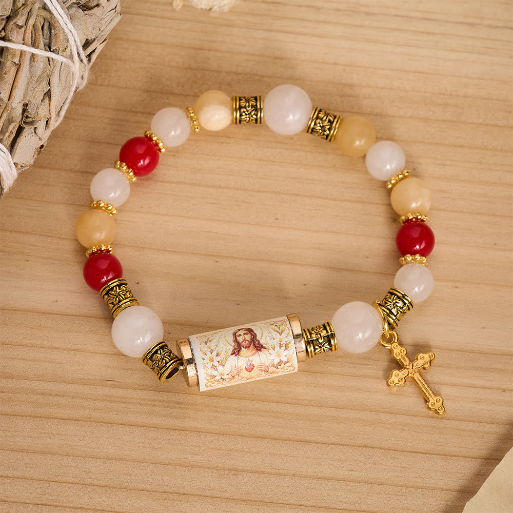 FREE Today: Vintage Printed Cylinder Bead Bracelet With Cross Charm: Emblem of Gentle Heavenly Mercy - Jesus - image 12