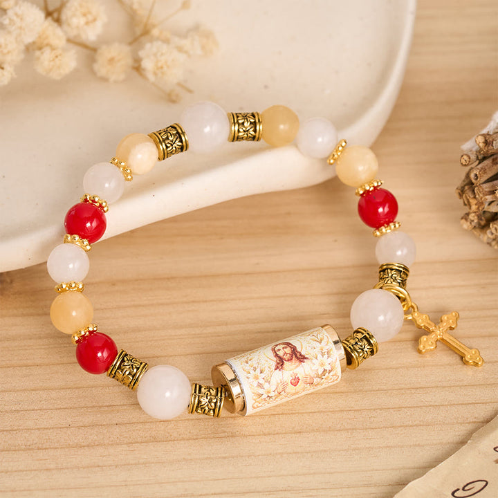 FREE Today: Vintage Printed Cylinder Bead Bracelet With Cross Charm: Emblem of Gentle Heavenly Mercy - image 11