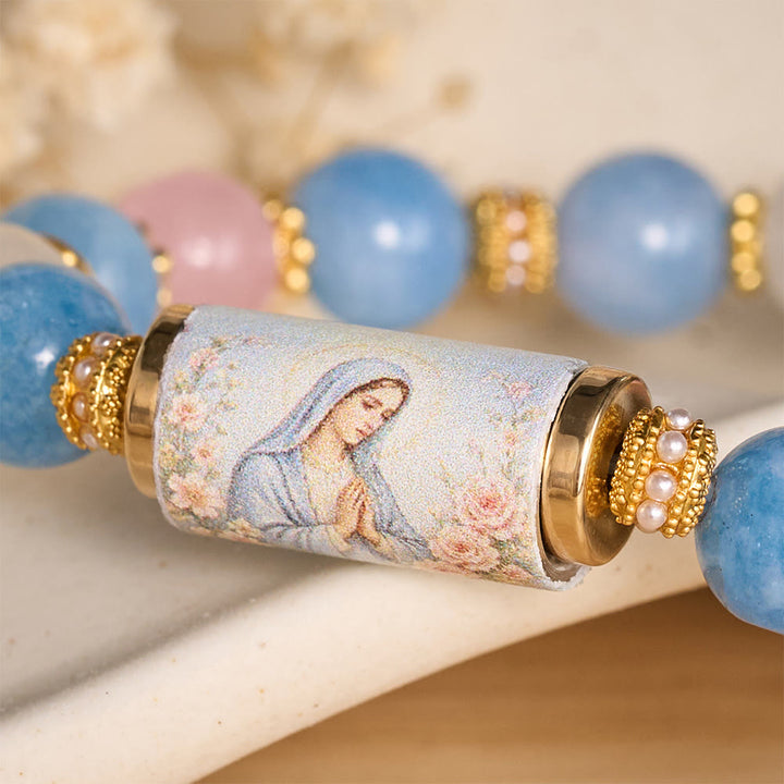 FREE Today: Vintage Printed Cylinder Bead Bracelet With Cross Charm: Emblem of Gentle Heavenly Mercy - image 4