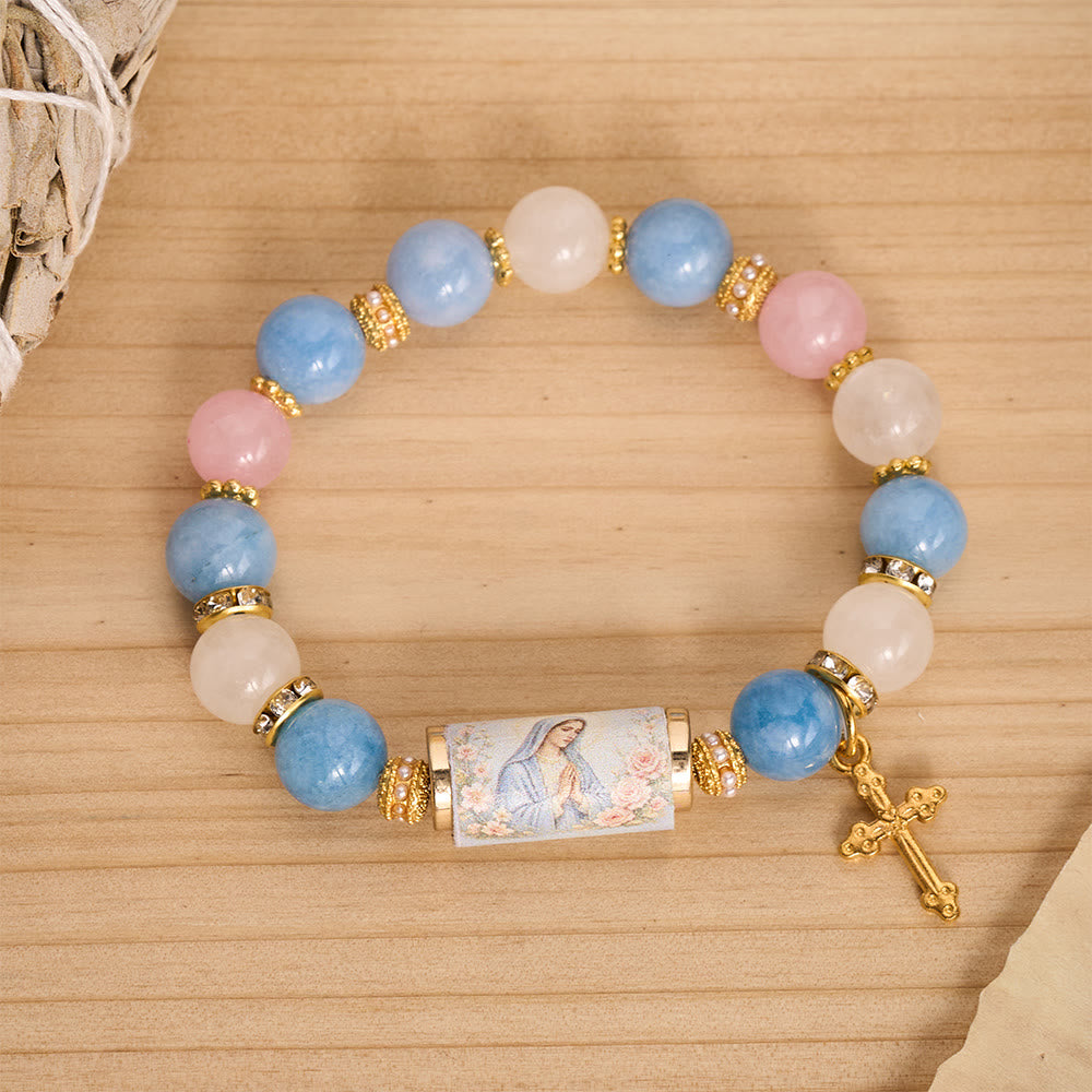 FREE Today: Vintage Printed Cylinder Bead Bracelet With Cross Charm: Emblem of Gentle Heavenly Mercy - image 2