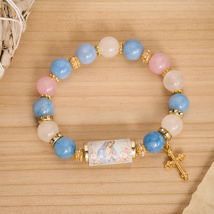 FREE Today: Vintage Printed Cylinder Bead Bracelet With Cross Charm: Emblem of Gentle Heavenly Mercy - image 2