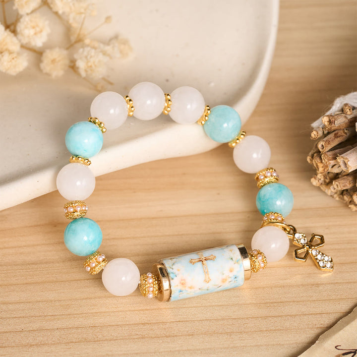 FREE Today: Vintage Printed Cylinder Bead Bracelet With Cross Charm: Emblem of Gentle Heavenly Mercy - Cross - image 6