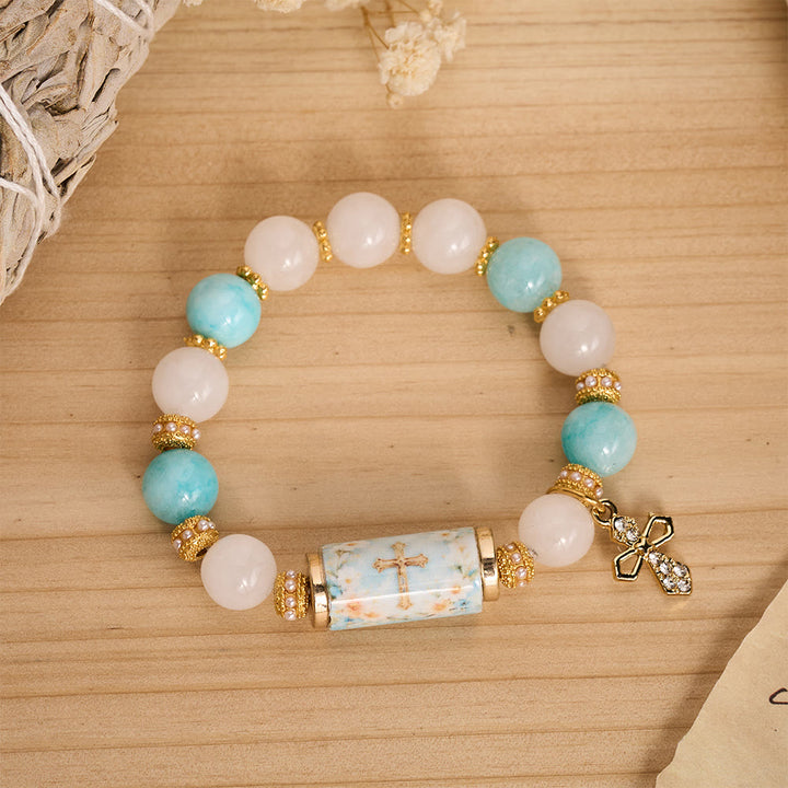 FREE Today: Vintage Printed Cylinder Bead Bracelet With Cross Charm: Emblem of Gentle Heavenly Mercy - image 7