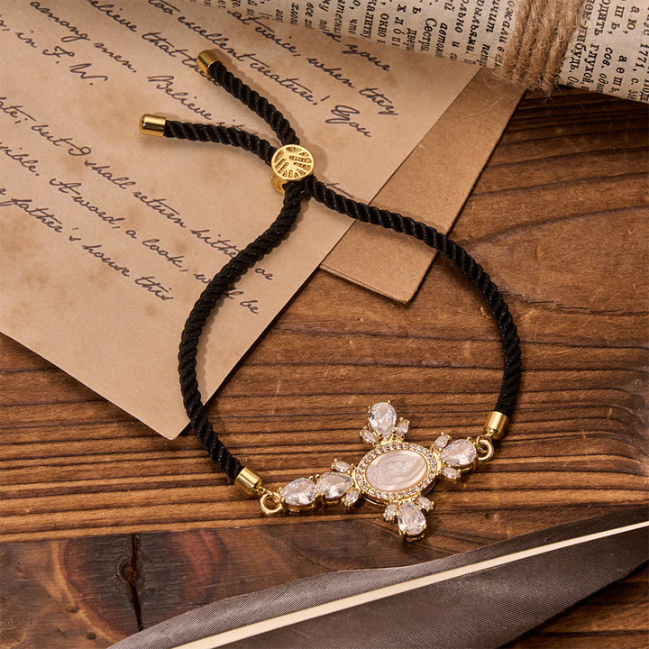 FREE Today: Braided Cord Bracelet With Virgin Mary Portrait Jeweled Cross: Emblem of Motherly Heavenly Mercy - Black - image 2