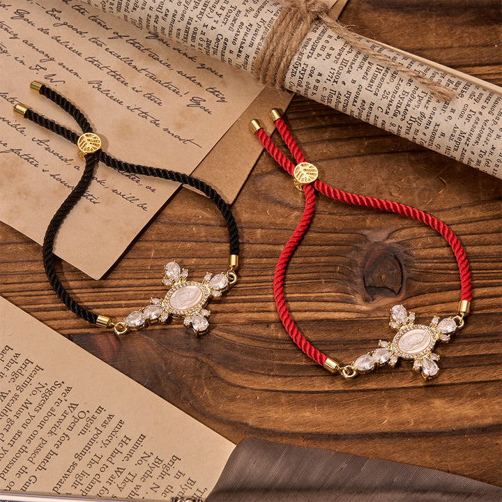 FREE Today: Braided Cord Bracelet With Virgin Mary Portrait Jeweled Cross: Emblem of Motherly Heavenly Mercy - image 0