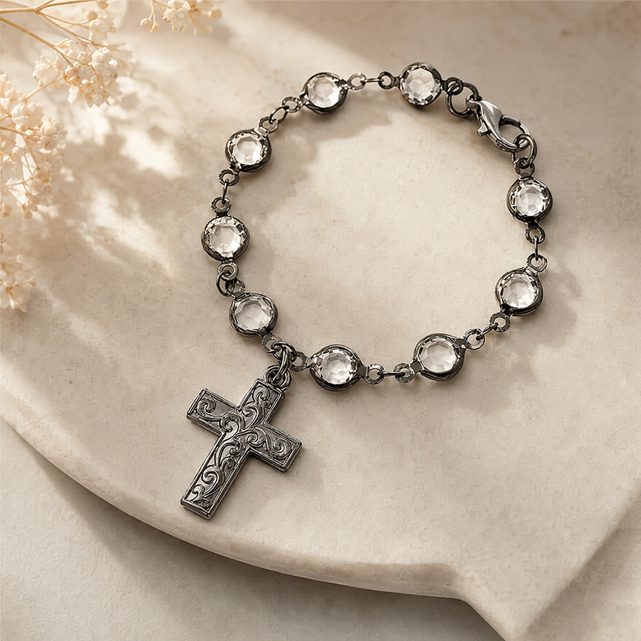 Christianartworkshop Rhinestone Bead Cross Bracelet & Car Hanging Ornament: Emblem of Steadfast Heavenly Safeguard - image 1