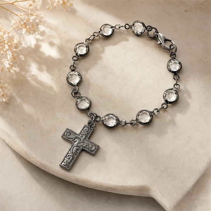 Christianartworkshop Rhinestone Bead Cross Bracelet & Car Hanging Ornament: Emblem of Steadfast Heavenly Safeguard - image 1