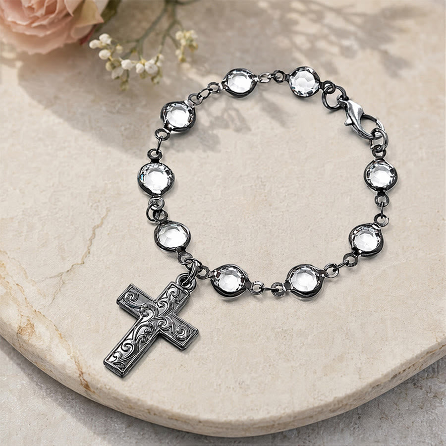 Christianartworkshop Rhinestone Bead Cross Bracelet & Car Hanging Ornament: Emblem of Steadfast Heavenly Safeguard - image 3