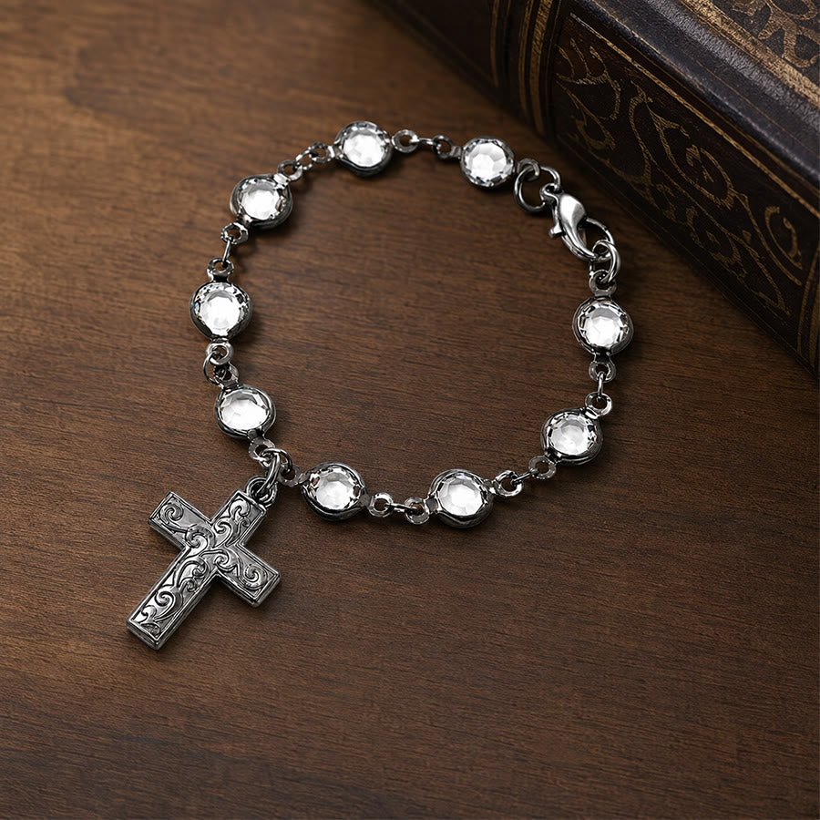 Christianartworkshop Rhinestone Bead Cross Bracelet & Car Hanging Ornament: Emblem of Steadfast Heavenly Safeguard - image 6