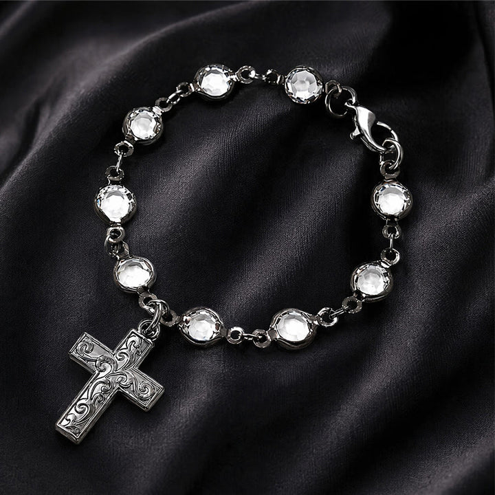 Christianartworkshop Rhinestone Bead Cross Bracelet & Car Hanging Ornament: Emblem of Steadfast Heavenly Safeguard - image 5
