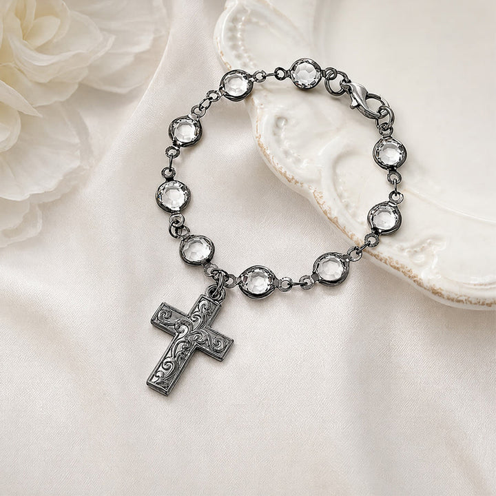 Christianartworkshop Rhinestone Bead Cross Bracelet & Car Hanging Ornament: Emblem of Steadfast Heavenly Safeguard - image 2