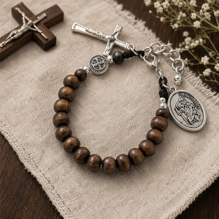 FREE Today: Natural Wood Bead St. Christopher Rosary Bracelet: Emblem of Safe Voyage Heavenly Protection - image 4