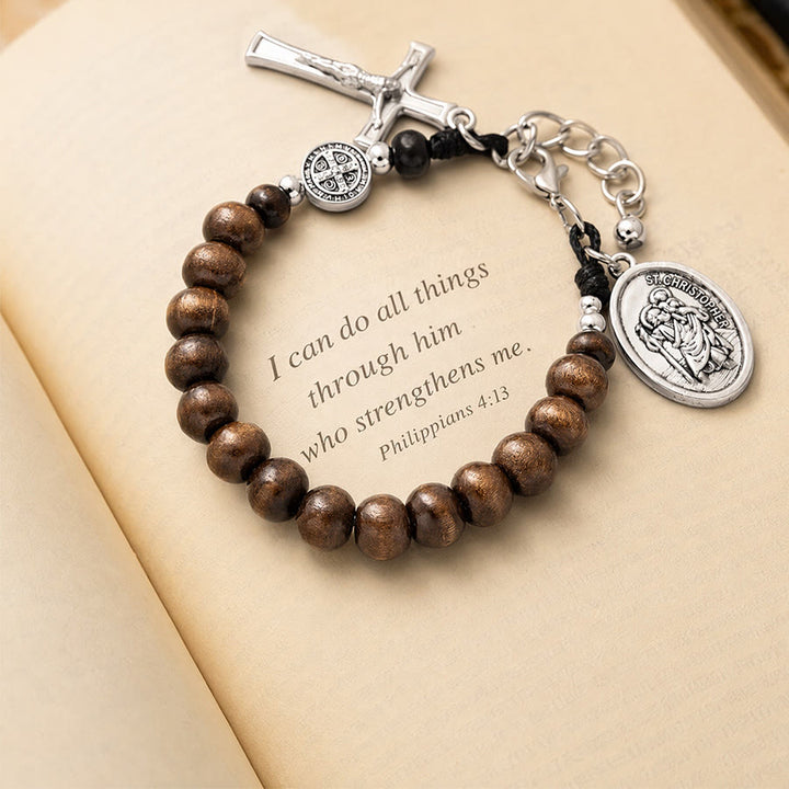 FREE Today: Natural Wood Bead St. Christopher Rosary Bracelet: Emblem of Safe Voyage Heavenly Protection - Medium Brown - image 0
