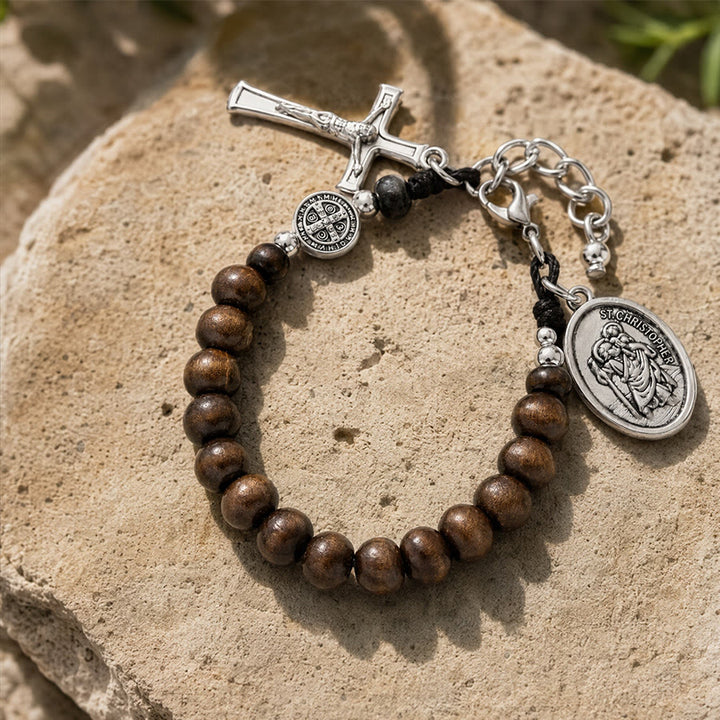 FREE Today: Natural Wood Bead St. Christopher Rosary Bracelet: Emblem of Safe Voyage Heavenly Protection - image 3