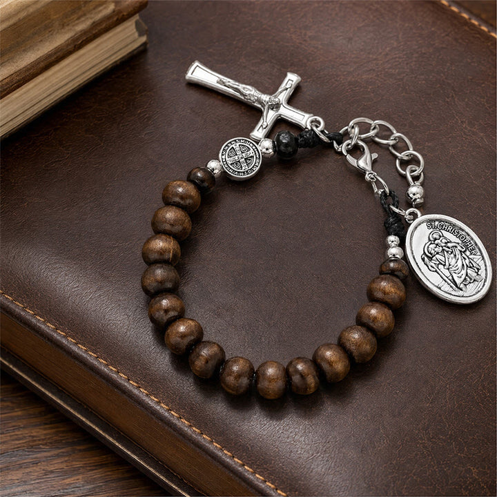 FREE Today: Natural Wood Bead St. Christopher Rosary Bracelet: Emblem of Safe Voyage Heavenly Protection - image 2