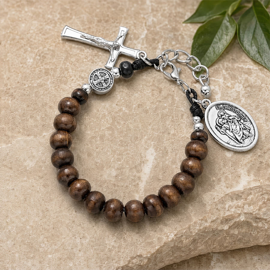 FREE Today: Natural Wood Bead St. Christopher Rosary Bracelet: Emblem of Safe Voyage Heavenly Protection - image 5