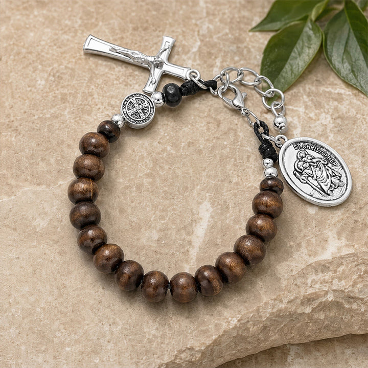 FREE Today: Natural Wood Bead St. Christopher Rosary Bracelet: Emblem of Safe Voyage Heavenly Protection - image 5