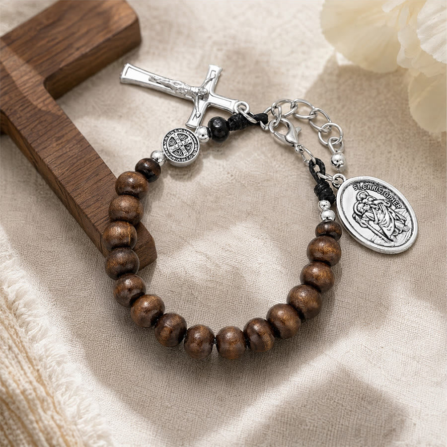 FREE Today: Natural Wood Bead St. Christopher Rosary Bracelet: Emblem of Safe Voyage Heavenly Protection - image 1