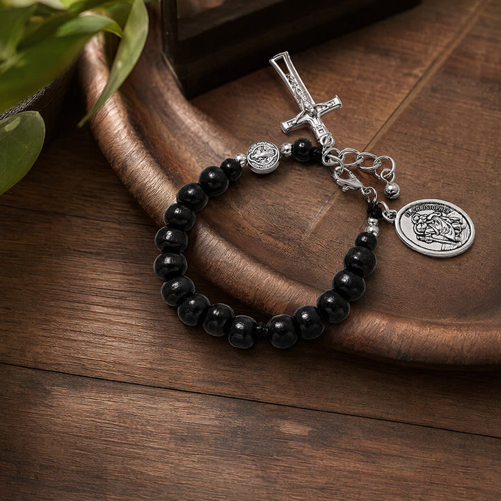 FREE Today: Natural Wood Bead St. Christopher Rosary Bracelet: Emblem of Safe Voyage Heavenly Protection - image 8