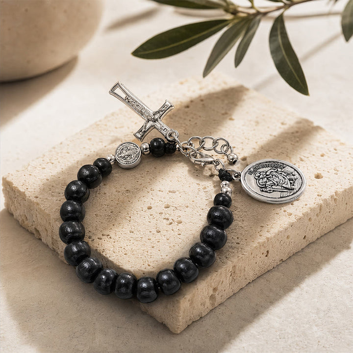FREE Today: Natural Wood Bead St. Christopher Rosary Bracelet: Emblem of Safe Voyage Heavenly Protection - image 9