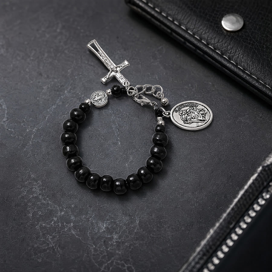 FREE Today: Natural Wood Bead St. Christopher Rosary Bracelet: Emblem of Safe Voyage Heavenly Protection - Black - image 7