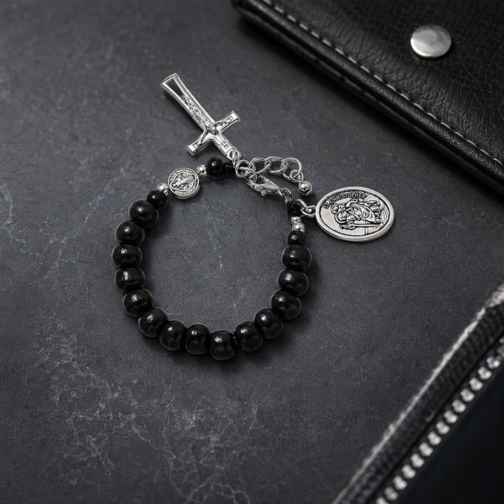 FREE Today: Natural Wood Bead St. Christopher Rosary Bracelet: Emblem of Safe Voyage Heavenly Protection - Black - image 7