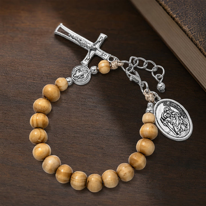 FREE Today: Natural Wood Bead St. Christopher Rosary Bracelet: Emblem of Safe Voyage Heavenly Protection - image 15