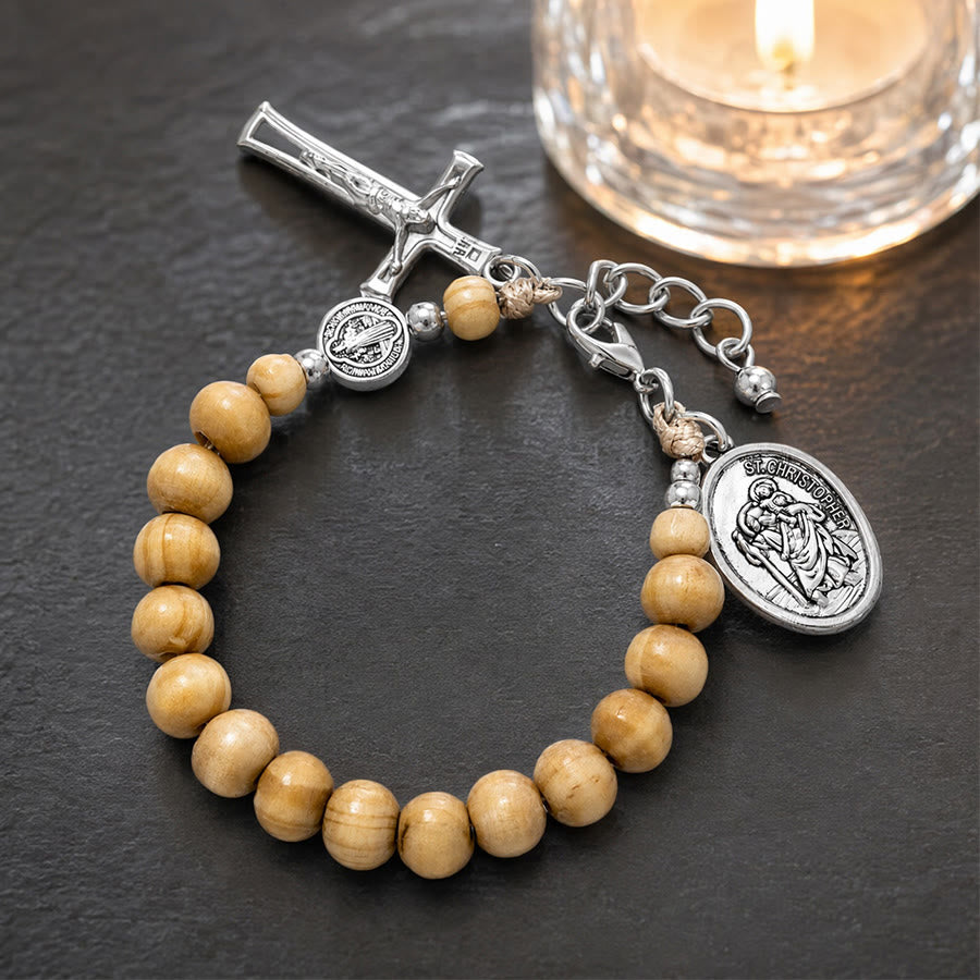 FREE Today: Natural Wood Bead St. Christopher Rosary Bracelet: Emblem of Safe Voyage Heavenly Protection - Light Natural Wood - image 13